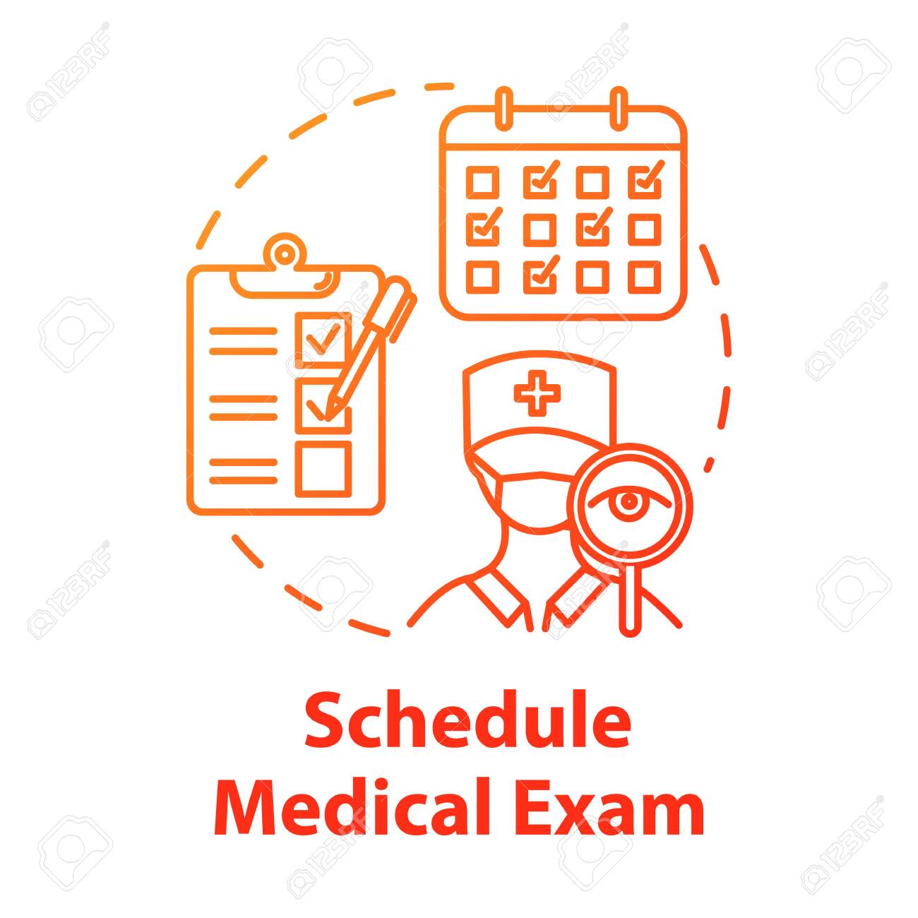 Schedule medical exam concept icon. Fill form. Clinical consultation. Doctor visit. Physical test. Health insurance idea thin line illustration. Vector isolated outline RGB color drawing